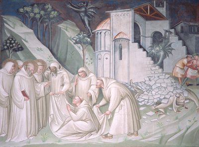 The Foundation of Montecassino and the Miracle of Raising of the Monk, Sagrestia by Aretino Luca Spinello or Spinelli